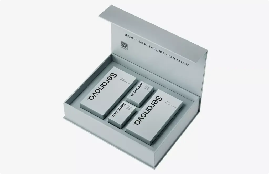 Open cosmetic box with product sets Product modeling packaging presentation