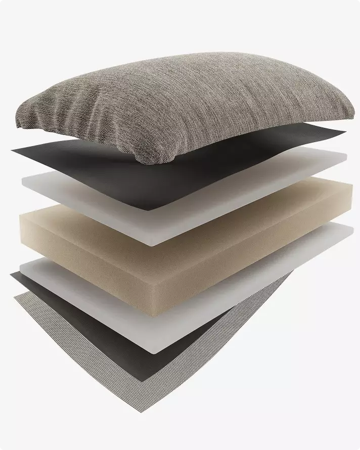 Exploded view of cushion layers Product modeling material construction detail