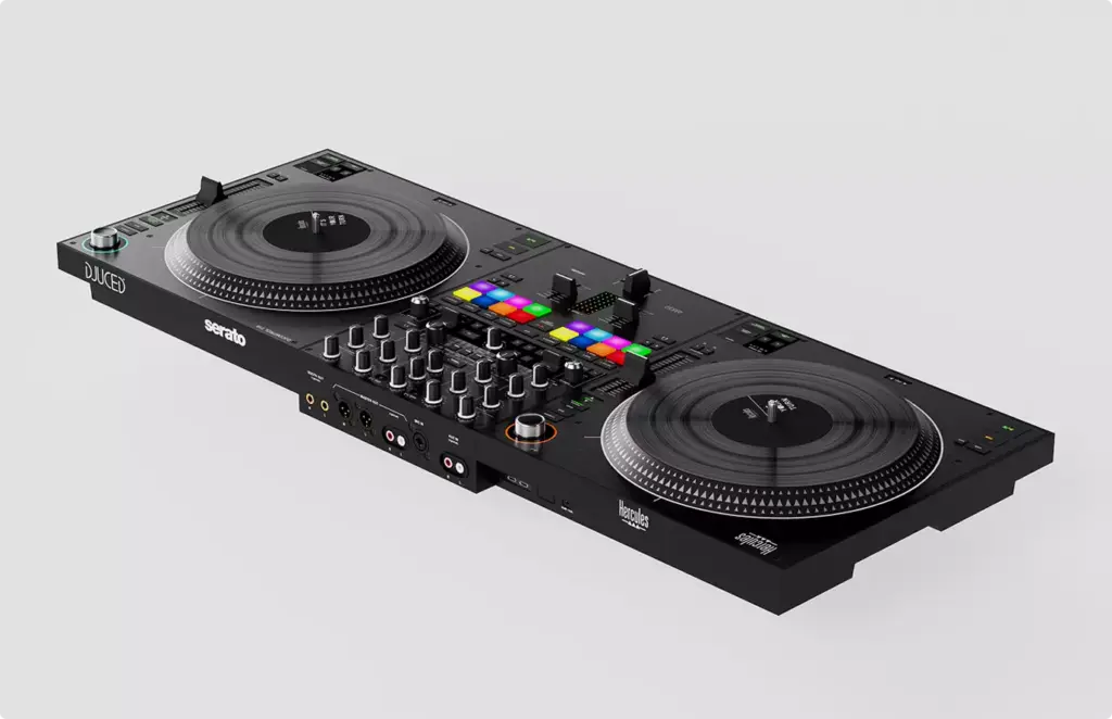 DJ controller with dual turntables Product modeling audio equipment interface