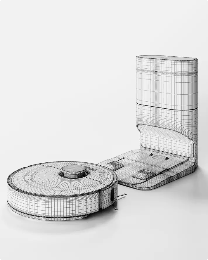Robot vacuum and dock wireframe view Product modeling mesh design