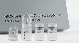 Skincare bottles and jars on table Product modeling minimal display with labels