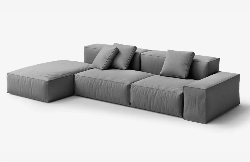 Modular gray sofa with cushions Product modeling furniture arrangement