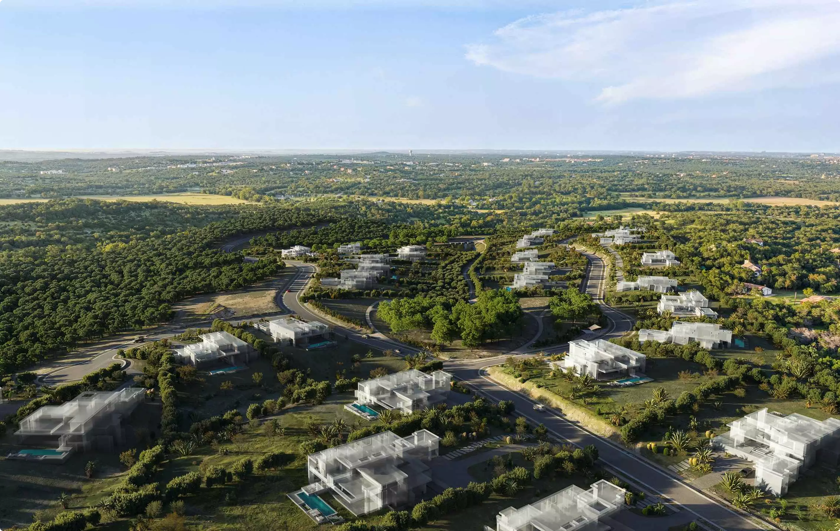 Aerial view of hillside luxury homes and roads, Site Plan and Aerial Rendering Services