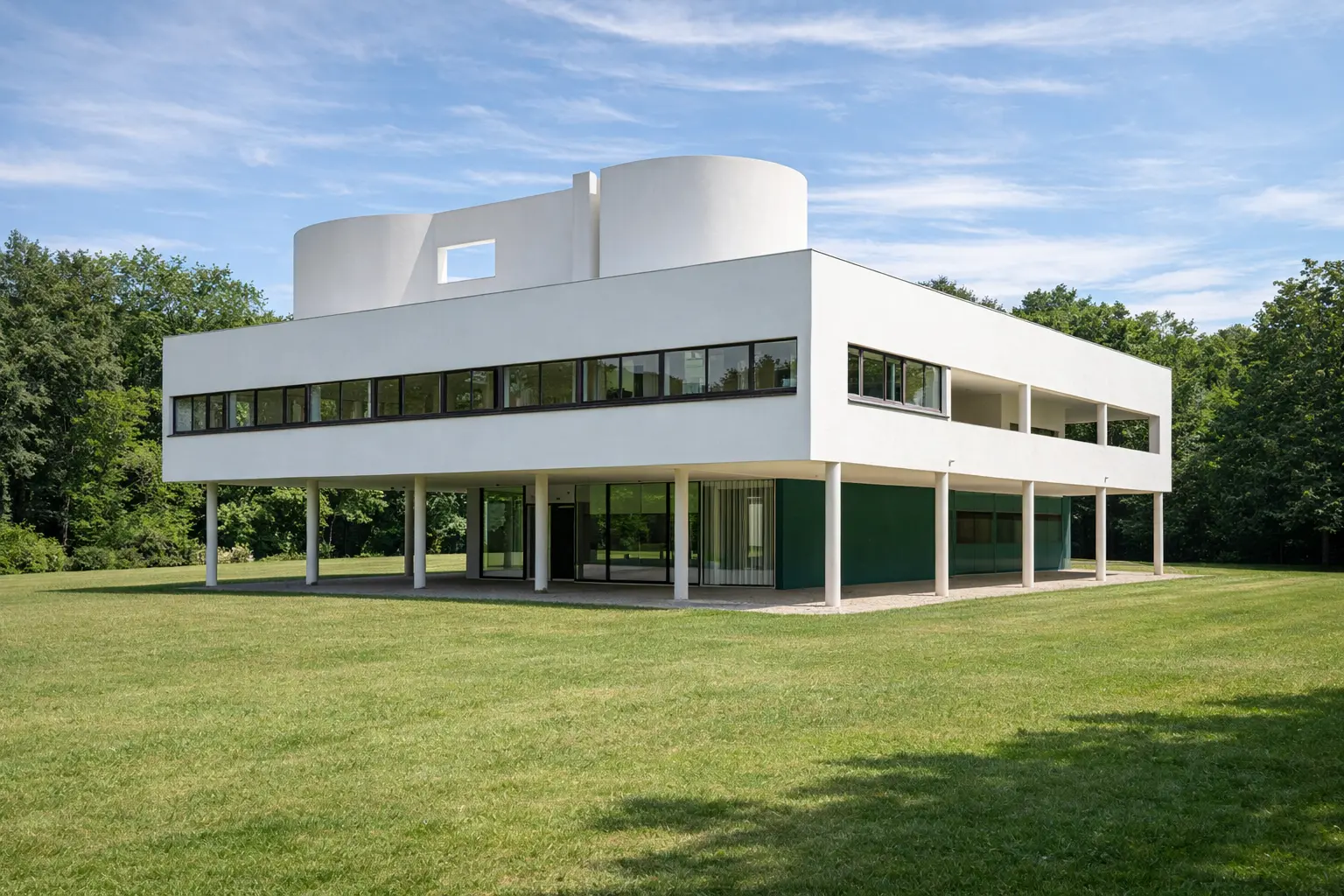 Villa Savoye modernist architecture with pilotis and ribbon windows