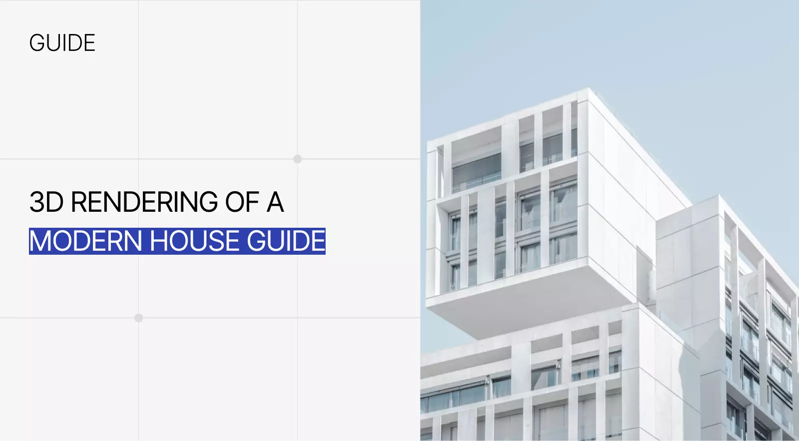 Photorealistic 3D rendering of a contemporary house with flat roof, large windows and open living spaces