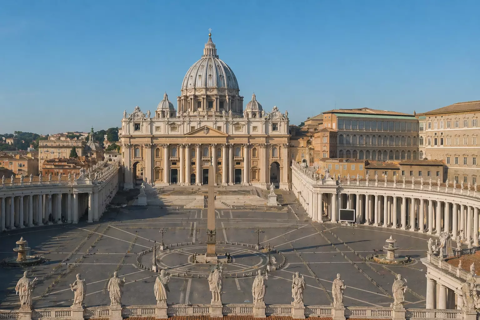 Grand basilica with dome and colonnaded square, Baroque Architecture