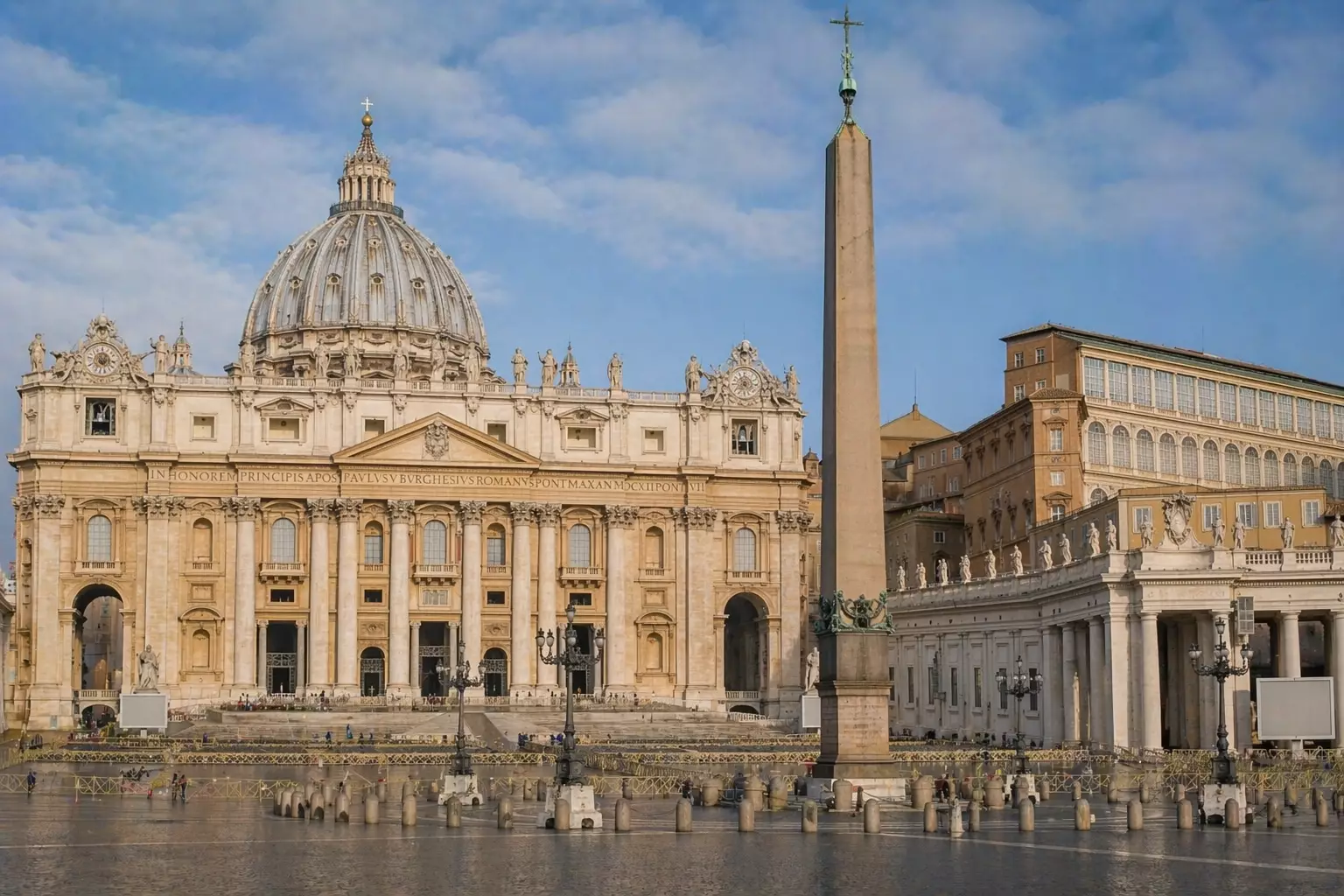 Palace facade with statues reflected in water basin, Baroque Architecture