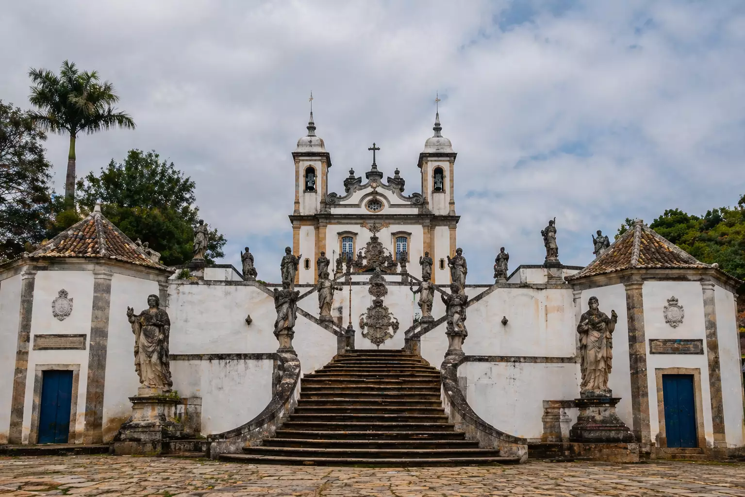 Baroque church facade with grand staircase and statues, Baroque Architecture