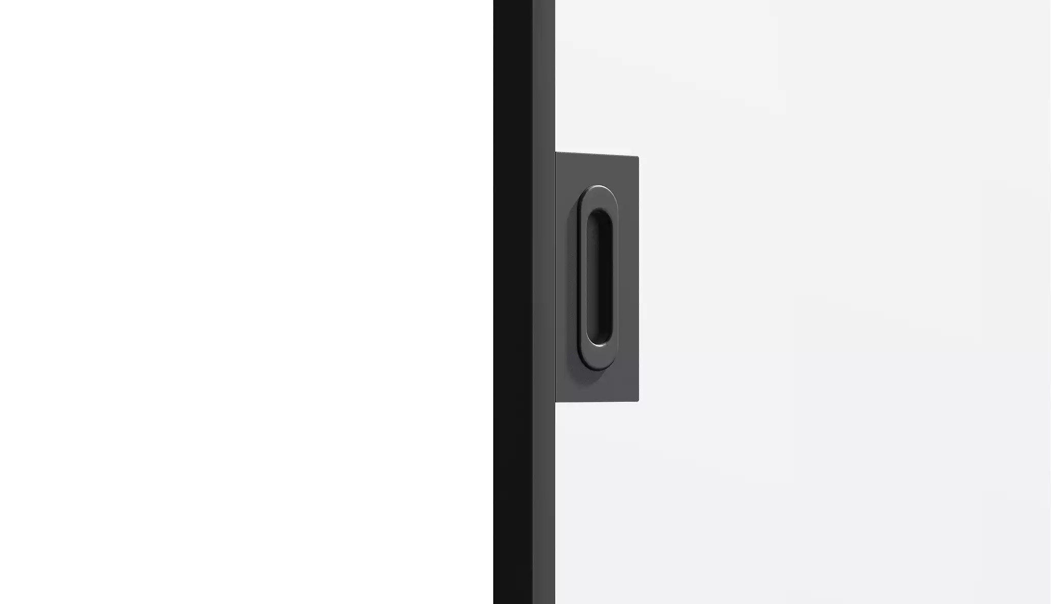 Door hardware with black recessed handle on a sliding door