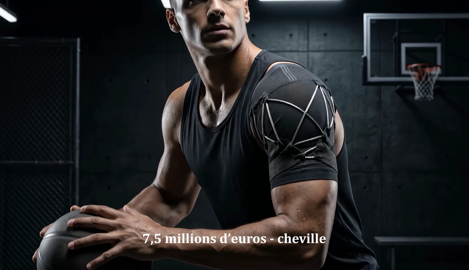 Athlete with a basketball and chalk in an intense studio scene.