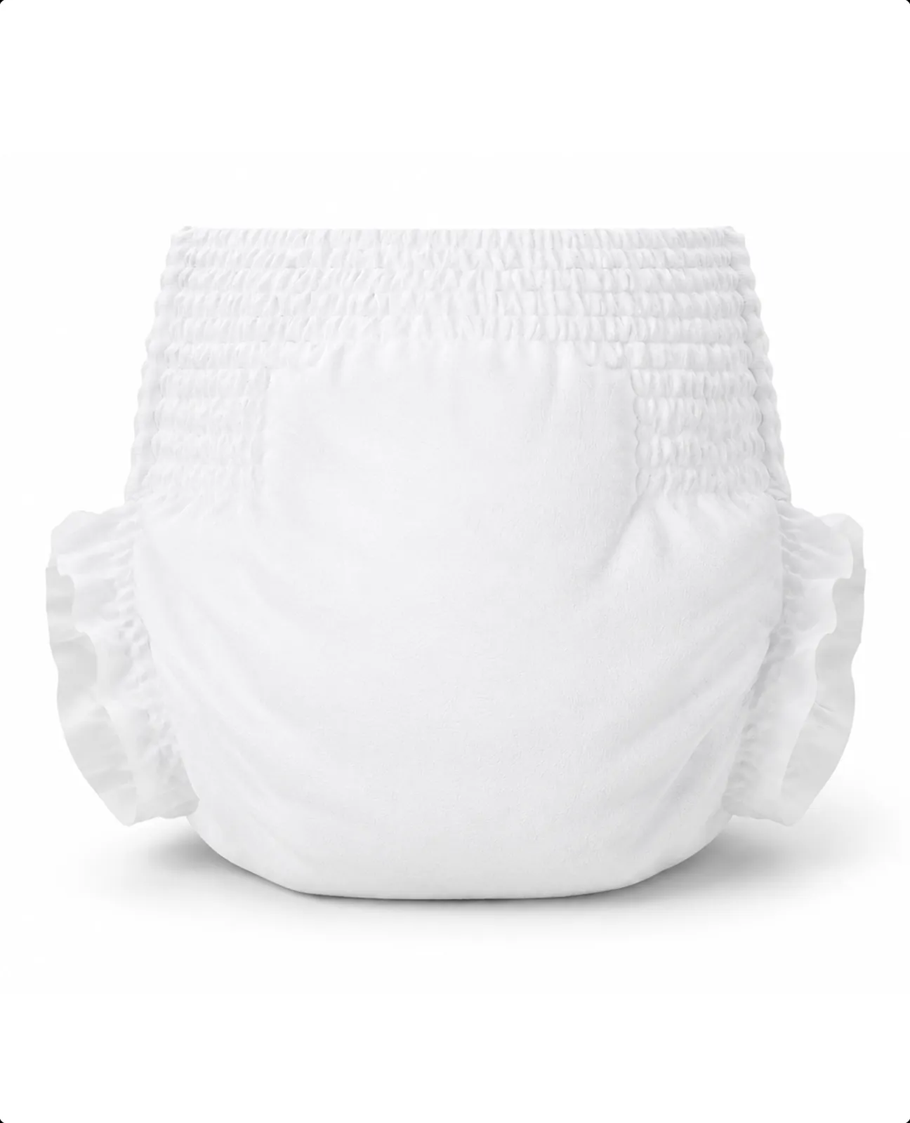 Minimal front view of a hoppi diaper, baby diaper product render.