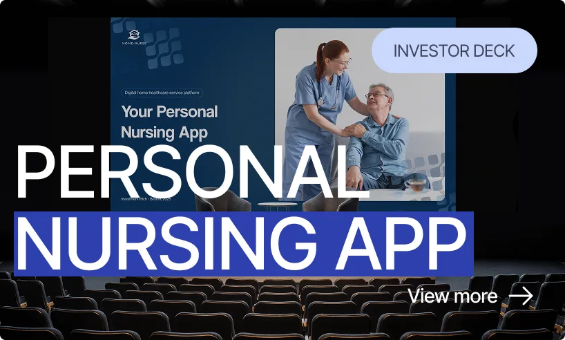 Presentation design concept for a home nursing app shown on a conference stage screen