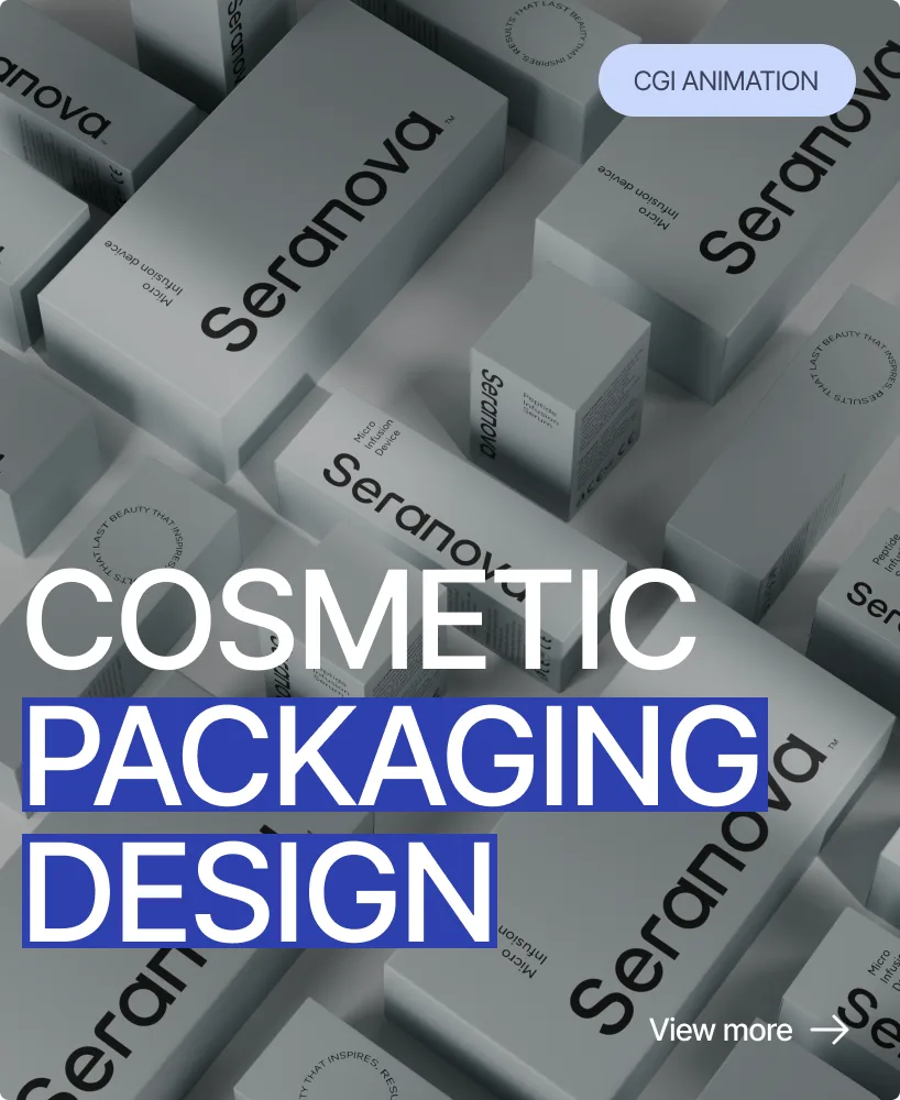 Cosmetic packaging design in 3D with Seranova boxes in a minimal layout