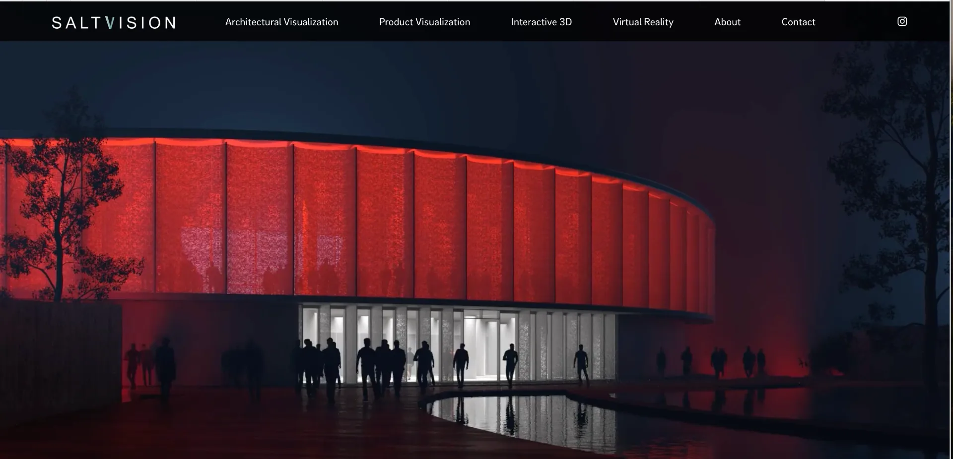 Cinematic architectural visualization by Saltvision, showcasing contemporary building design and lighting