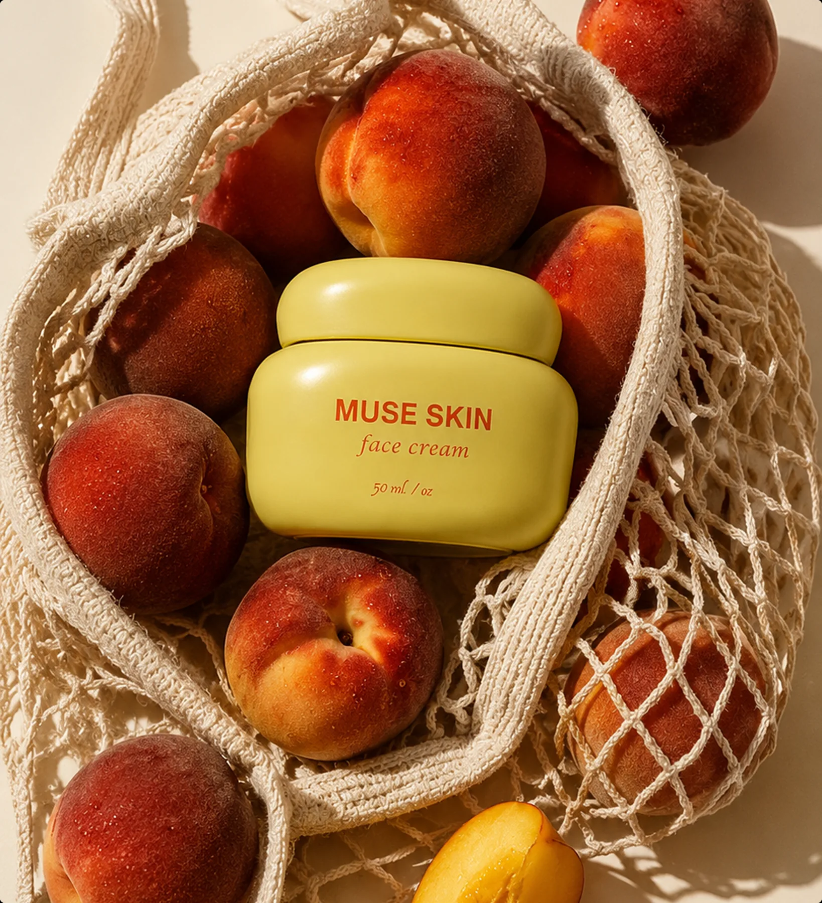 Model holding the yellow face-cream jar, AI-generated beauty campaign visual.